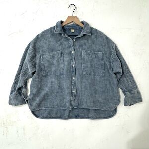 Magaschoni Organic Cotton Gauze Button-Up Shirt – Blue L